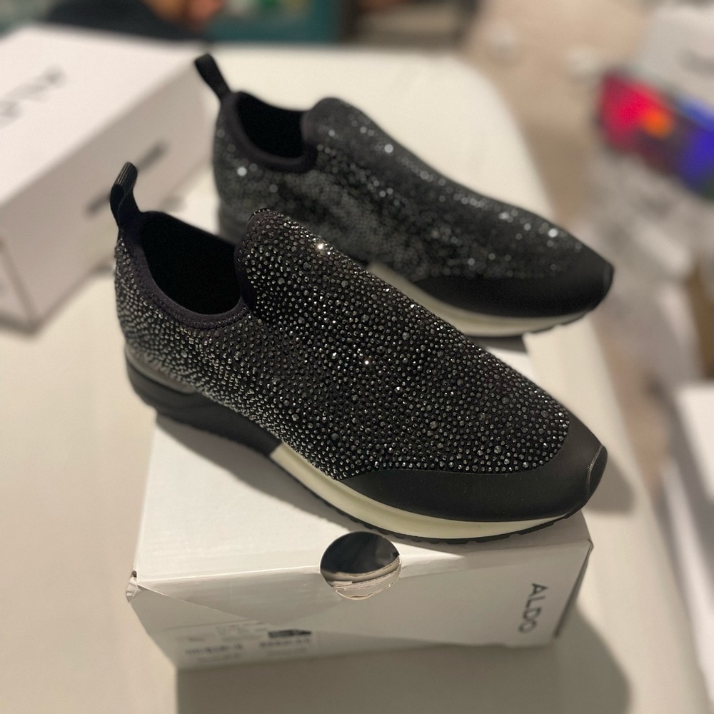 Aldo Women's Glitter Black Slip-On Sneakers